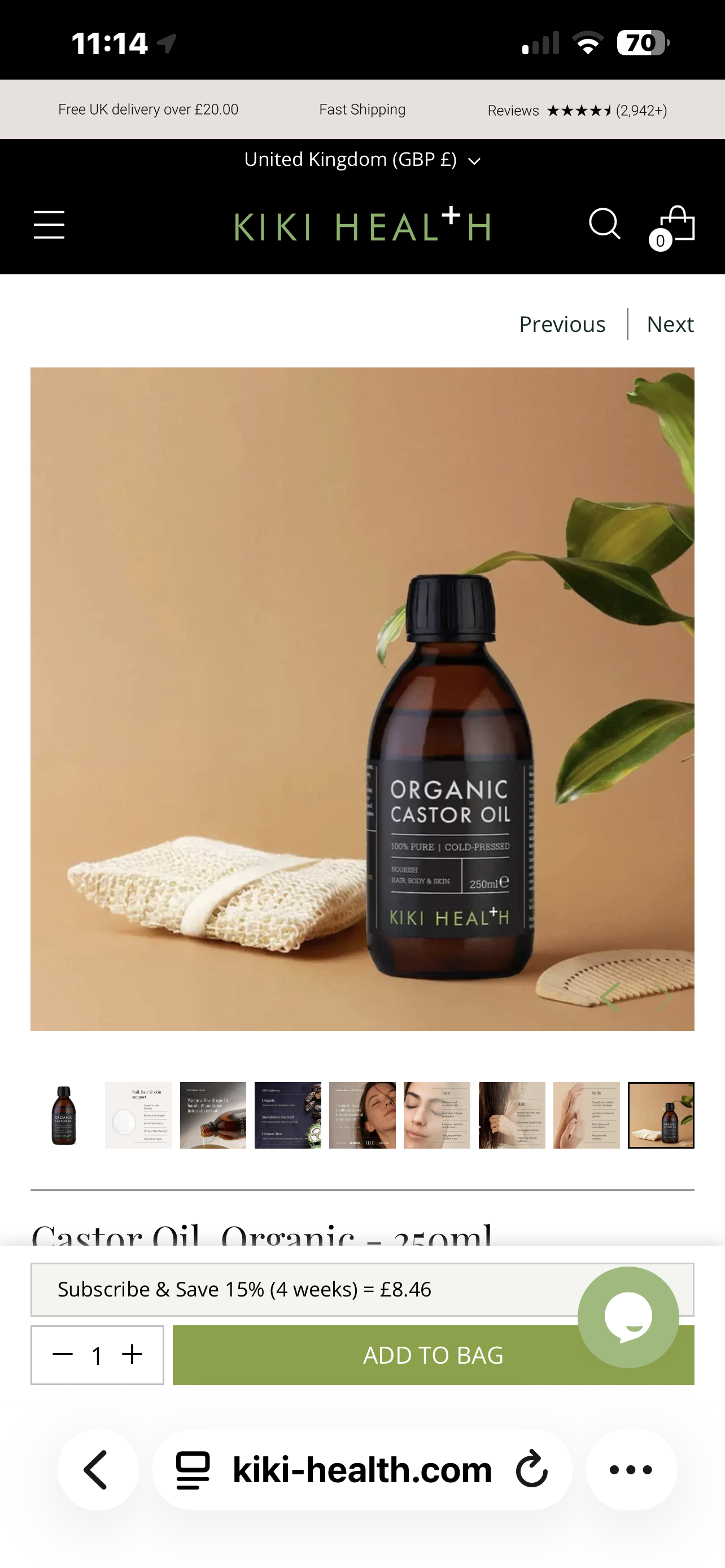 Castor Oil, Organic - 250ml