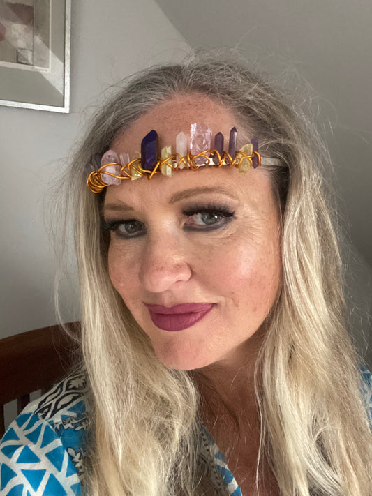 Lovely colourful crystal crown with purple and pink crystals