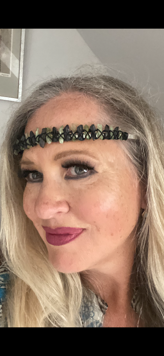 Green and black quartz crystal crown tiara